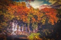 Shiraito Falls with Mt. Fuji and colorful autumn leaf in Fujinomiya, Shizuoka, Japan Royalty Free Stock Photo