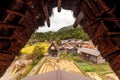 SHIRAKAWA-GO, JAPAN - 24 September, 2019; looking through the thatched roof structure of a traditional Japanese farmhouse