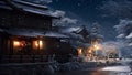 Shirakawa-go at night in winter, Japan, AI Generated