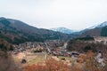 Aerial view of Shirakawa-go village in springtime