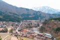 Aerial view of Shirakawa-go village in springtime