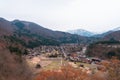 Aerial view of Shirakawa-go village in springtime