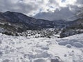 Snow-covered Shirakawago village in winter recorded on February 18, 2022. Beautiful Tradi
