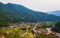 Shirakawago view from a lookout point on a cloudy day, during spring, Gifu, Japan Royalty Free Stock Photo