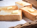 Shirakawako, Japan - April 15, 2018 : Closeup of thick toast in basket