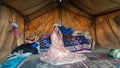 Beautiful Qashqai nomadic woman inside her tent, Shiraz, Iran