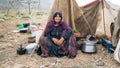 Qashqai nomadic woman by her tent, Shiraz, Iran