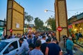 SHIRAZ, IRAN - OCTOBER 14, 2017: The crowded street of Bazar-e No, evening is busy time here, numerous male visitors walk this way