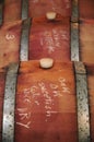 Shiraz maturing in oak barrels