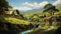 Shire Serenity: Whimsical Landscape Inspired Illustration Unveils Countryside Magic