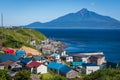 Shiretokomanai fishing village, Rebun Island, and Mt. Rishiri