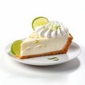 Delicate Key Lime Pie Slice On White Background