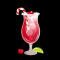 Shirley Temple cocktail.A festive drink decorated with a candy cane and a cherry.
