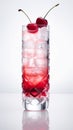 Shirley Temple mocktail, glass filled with ice and a cherry on top. AI generative.