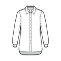 Shirt ascot stripe technical fashion illustration with bow, long sleeves with cuff, oversized, button-down, collar Royalty Free Stock Photo