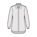 Shirt ascot stripe technical fashion illustration with bow, long sleeves with cuff, oversized, button-down, collar Royalty Free Stock Photo