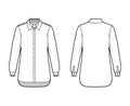 Shirt ascot stripe technical fashion illustration with bow, long sleeves with cuff, oversized, button-down, collar Royalty Free Stock Photo