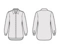 Shirt ascot stripe technical fashion illustration with bow, long sleeves with cuff, oversized, button-down, collar Royalty Free Stock Photo