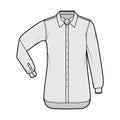 Shirt ascot stripe technical fashion illustration with tie bow, elbow fold long sleeve, oversized, button-down, collar Royalty Free Stock Photo