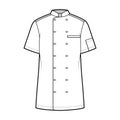 Shirt bakers chefs uniform technical fashion illustration with short sleeves, welt pockets, relax fit, double breasted