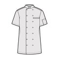 Shirt bakers chefs uniform technical fashion illustration with short sleeves, welt pockets, relax fit, double breasted