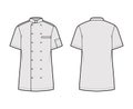 Shirt bakers chefs uniform technical fashion illustration with short sleeves, welt pockets, relax fit, double breasted