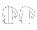 Shirt clergy technical fashion illustration with elbow fold long sleeves, relax fit, concealed button-down, Tab Collar