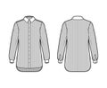 Shirt cleric stripe technical fashion illustration with long sleeves with cuff, relax fit, button-down, regular collar