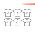 Shirt and clothing sizes line icon set
