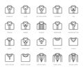 Shirt collars, jacket types flat line icons set. Formal clothing vector illustrations, classic white collar, tuxedo