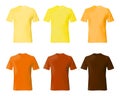 Shirt design template. Set men t shirt yellow, orange, brown color. Realistic mockup shirts model male fashion Royalty Free Stock Photo