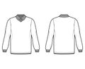 Shirt double technical fashion illustration with long sleeves, tunic length, henley neck, oversized, flat classic collar