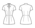 Shirt dress technical fashion illustration with classic collar, mini length, fitted body, Pencil fullness, button up. Royalty Free Stock Photo