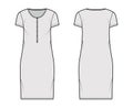 Shirt dress technical fashion illustration with henley neck, short sleeves, knee length, oversized, Pencil fullness Flat Royalty Free Stock Photo