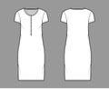Shirt dress technical fashion illustration with henley neck, short sleeves, knee length, oversized, Pencil fullness Flat Royalty Free Stock Photo