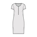 Shirt dress technical fashion illustration with henley neck, short sleeves, knee length, oversized, Pencil fullness Flat Royalty Free Stock Photo