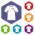 Shirt with flag of Brazil sign icons set hexagon