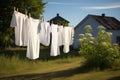 Rope dry clothes clean line white summer wash clothesline laundry garden cotton Royalty Free Stock Photo