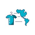 shirt hanging in clothespin with american continent map