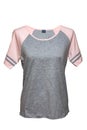 Shirt isolated. Close-up of gray pink female nightwear summer top or shirt on mannequin isolated on a white background. Clipping Royalty Free Stock Photo