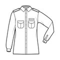 Shirt military technical fashion illustration with epaulette, flaps angled pockets, elbow fold long sleeve, relax fit Royalty Free Stock Photo