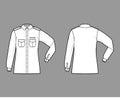 Shirt military technical fashion illustration with epaulette, flaps angled pockets, elbow fold long sleeve, relax fit Royalty Free Stock Photo