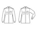 Shirt military technical fashion illustration with epaulette, flaps angled pockets, elbow fold long sleeve, relax fit Royalty Free Stock Photo