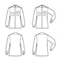 Shirt military technical fashion illustration with epaulette, flaps angled pockets, elbow fold long sleeve, relax fit Royalty Free Stock Photo