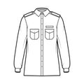 Shirt military technical fashion illustration with epaulette, flaps angled pockets, long sleeve, relax fit, button-down Royalty Free Stock Photo