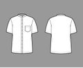 Shirt nehru collar technical fashion illustration with short sleeves, angled pocket, mandarin neck. Flat indian jacket