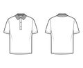 Shirt polo technical fashion illustration with short sleeves, tunic length, henley neck, oversized, flat knit collar