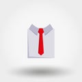 Shirt with red nectie. Flat icon. Royalty Free Stock Photo