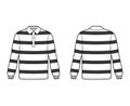 Shirt rugby technical fashion illustration with long sleeves, tunic length, henley neck, oversized, flat collar. Apparel