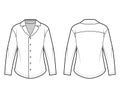 Shirt technical fashion illustration with relaxed silhouette, retro camp collar, front button fastenings, long sleeves